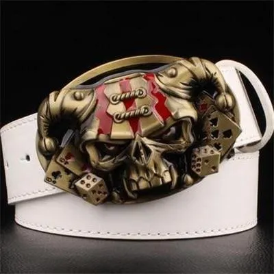 Wild Joker Poker Card Demon Clown Skull Metal Buckle Belts for Men and Women