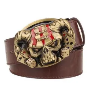 Wild Joker Poker Card Demon Clown Skull Metal Buckle Belts for Men and Women