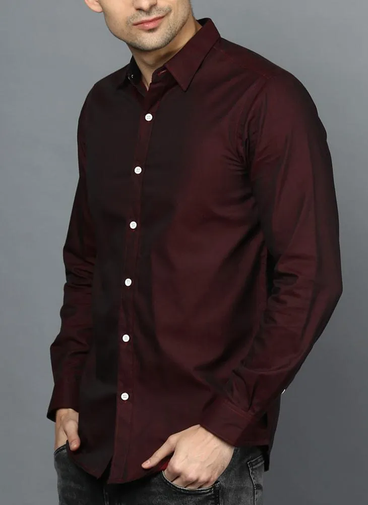 Wine Button Down Slim Fit Shirt