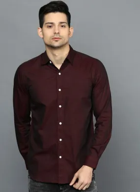 Wine Button Down Slim Fit Shirt