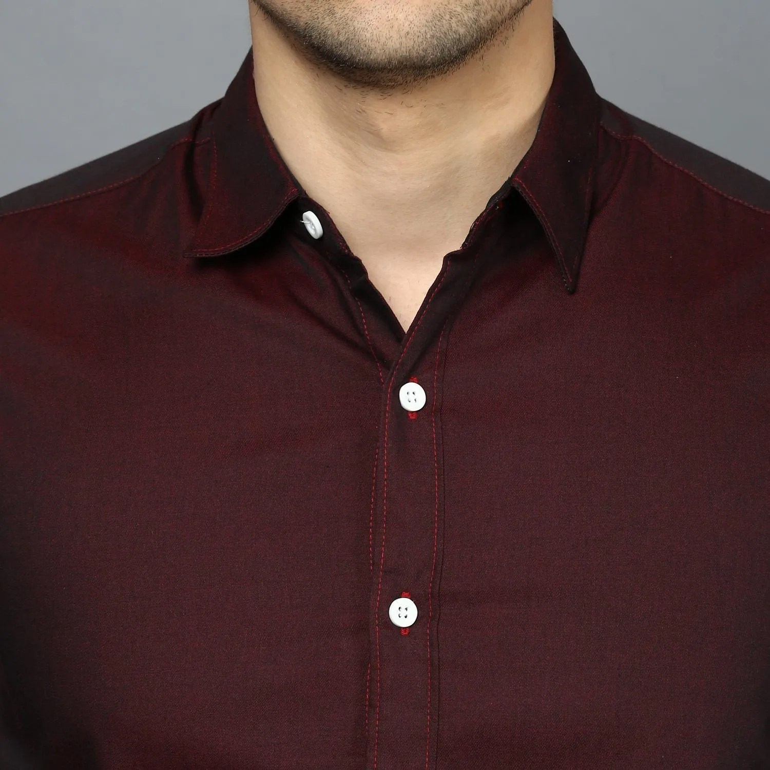 Wine Button Down Slim Fit Shirt