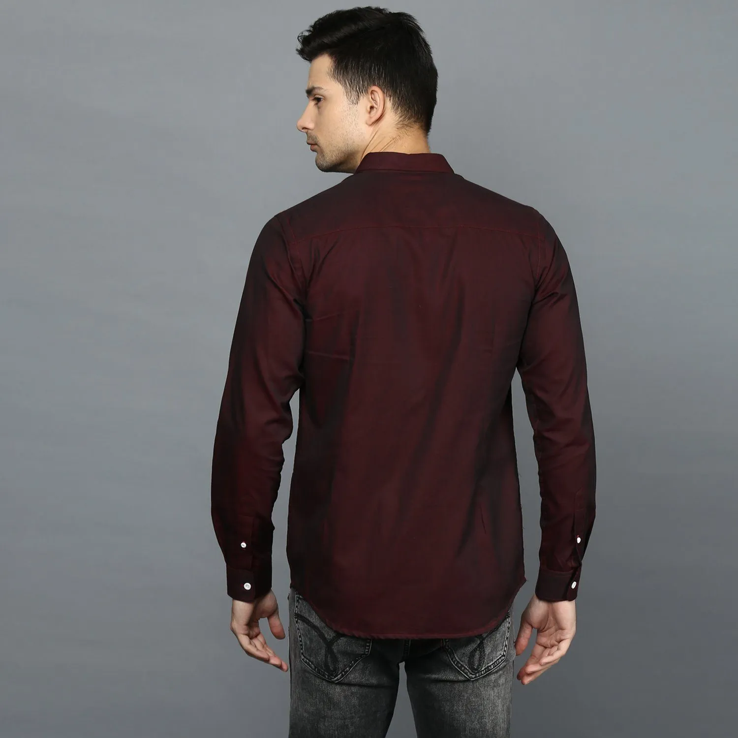 Wine Button Down Slim Fit Shirt