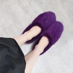 Women's Dark Purple Designer Warm Winter Fashion Fur House Slippers