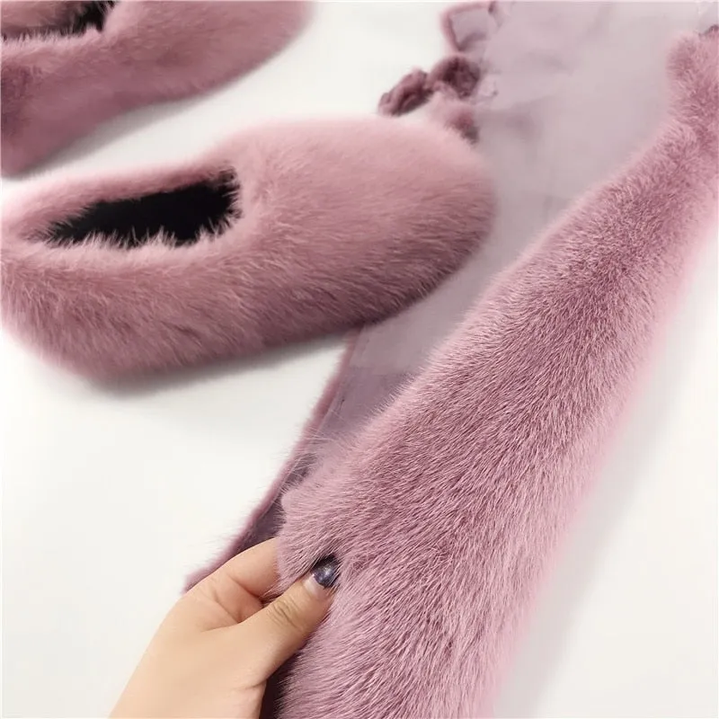 Women's Dark Purple Designer Warm Winter Fashion Fur House Slippers