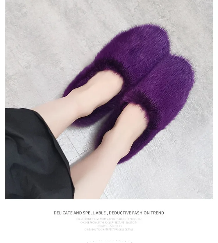 Women's Dark Purple Designer Warm Winter Fashion Fur House Slippers