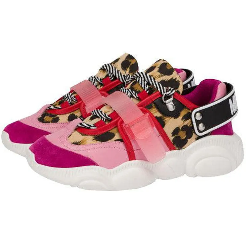 Women's Moschino Couture Leopard Roller Skates Teddy Shoes Pink 10/40